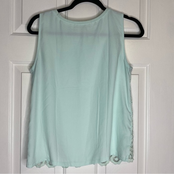 ann Taylor LOFT Tank Sleeveless Top Shirt Green Macramé Embroidered size small - Picture 6 of 7